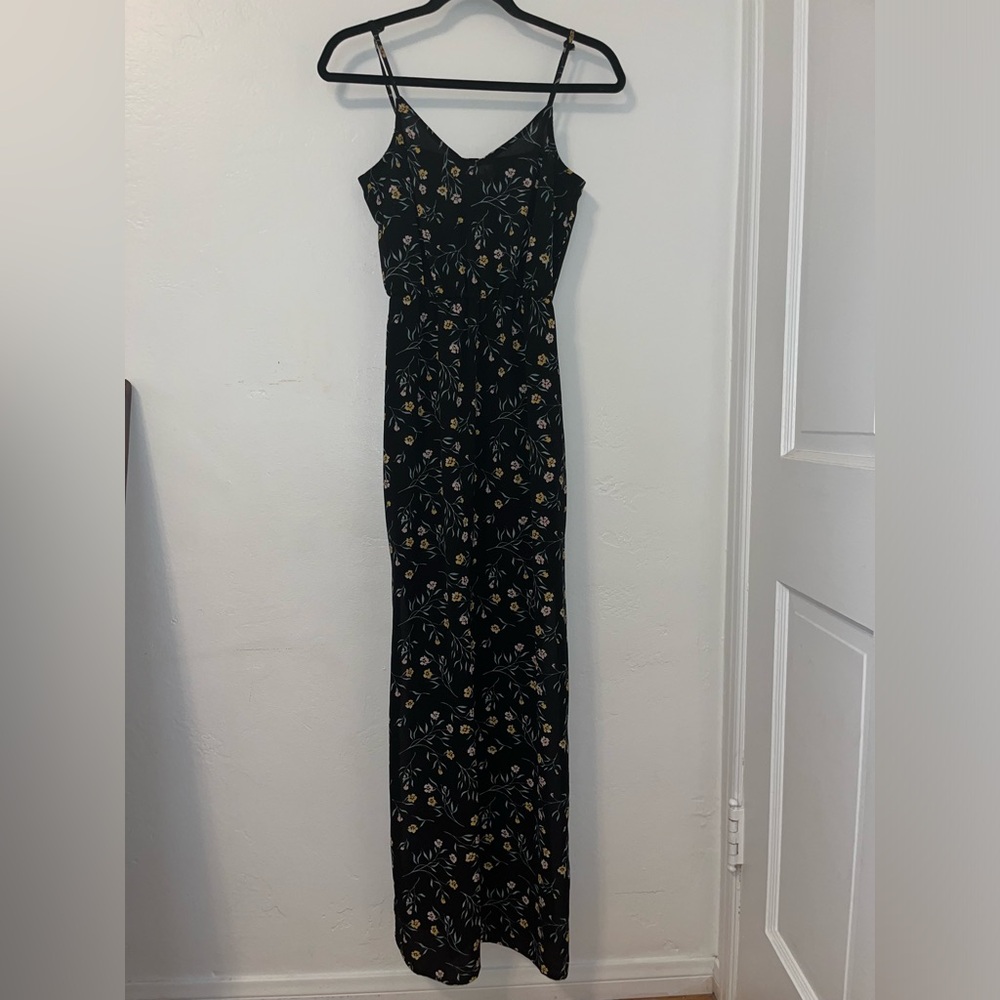 Long Black Floral Dress DIVIDED H&M Size XXS